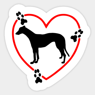 Standing Greyhound Dog Paw Prints Red Heart Sticker